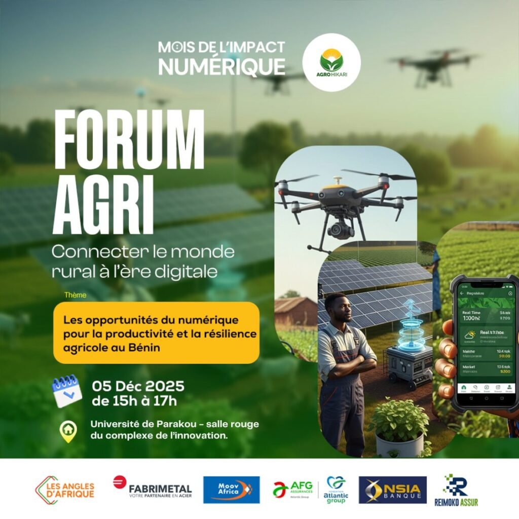Un drone agricole survolant des champs et un agriculteur avec une application mobile.